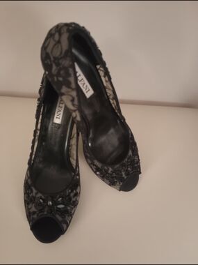 Alfani Black Lace Open-Toe Embellished Heels